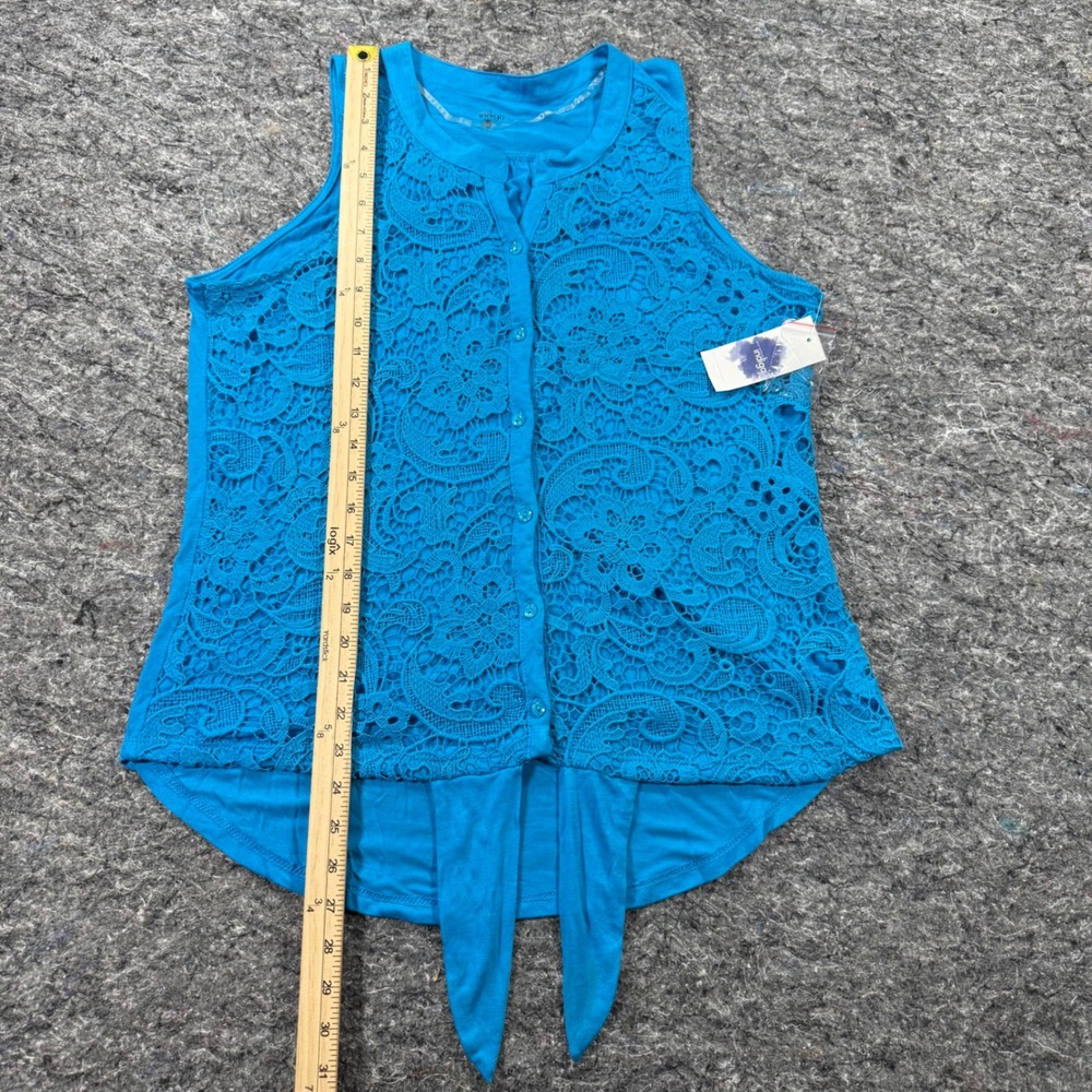 Indigo Great Northwest Turquoise Blue Crochet Lace Tie Front Sleeveless Top M - Picture 2 of 7